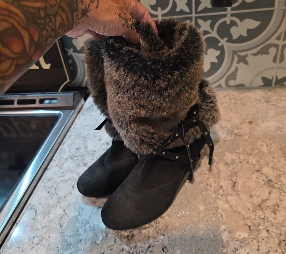 Naughty Monkey Black with Grey Faux Fur Cuff...Absolutely ADORABLE with Jeans!!!